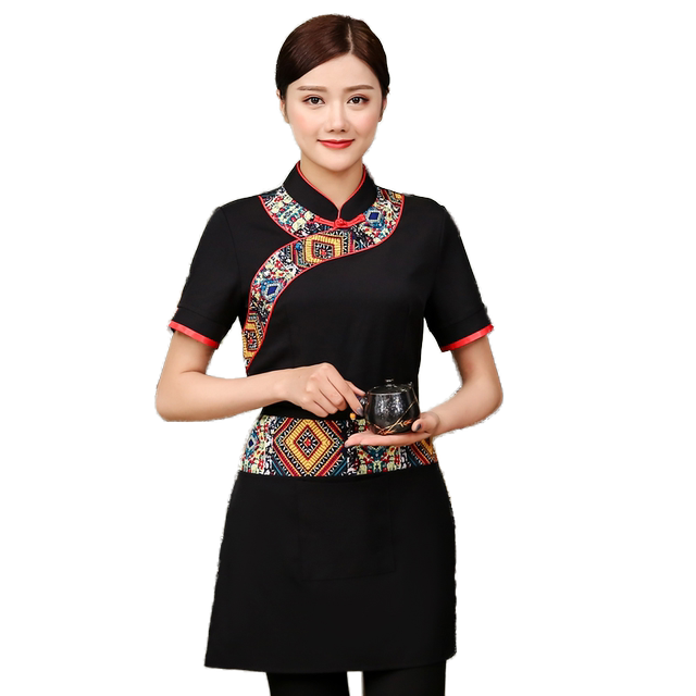 Retro waiter work clothes summer female short-sleeved Chinese restaurant farmyard hot pot restaurant male Yunnan ethnic style clothing