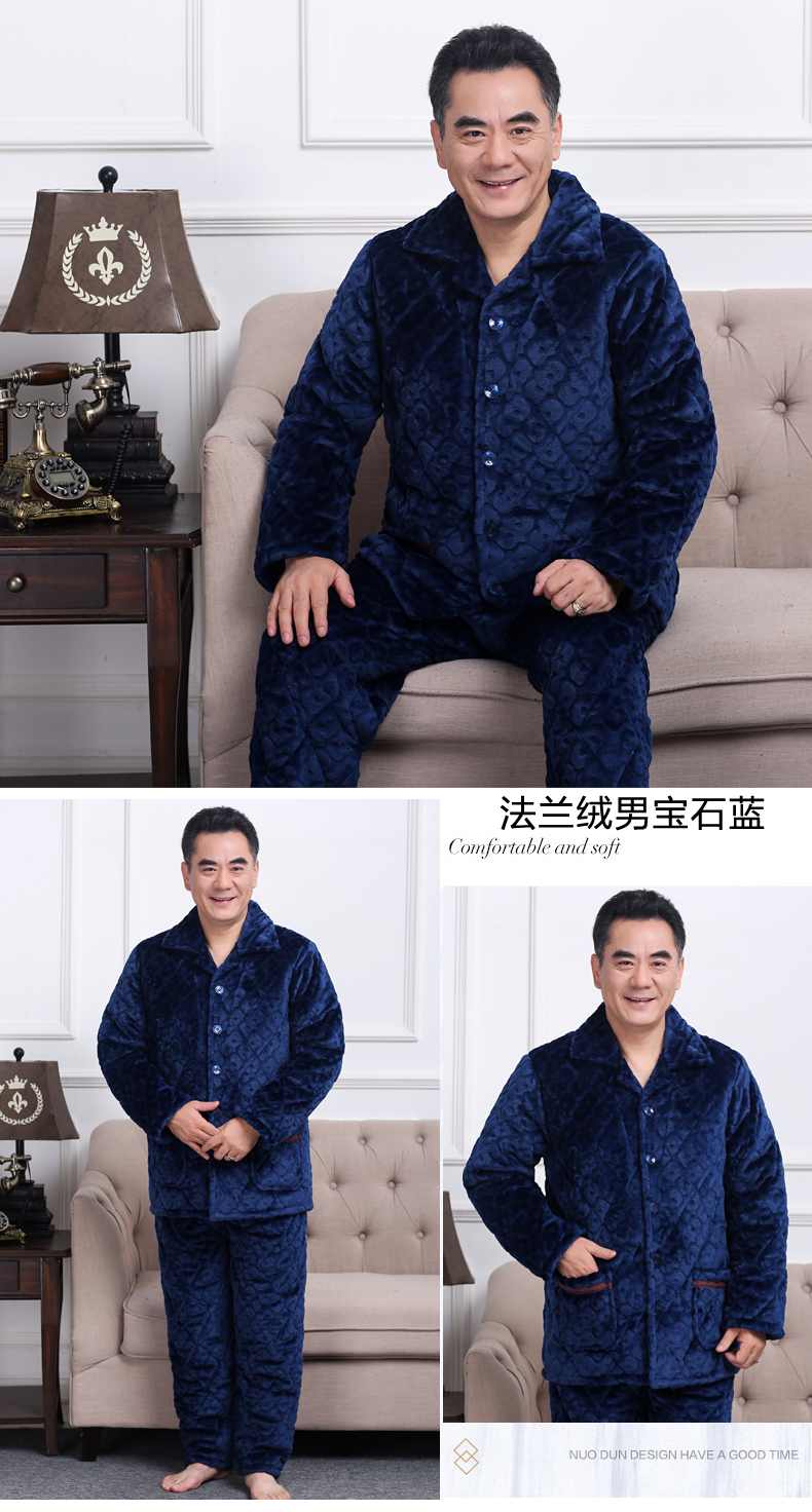 Mùa đông trung niên san hô lông cừu quilted đồ ngủ người đàn ông flannel dày trung niên cha dịch vụ nhà kích thước lớn phù hợp với quần áo ngủ cho nam giới