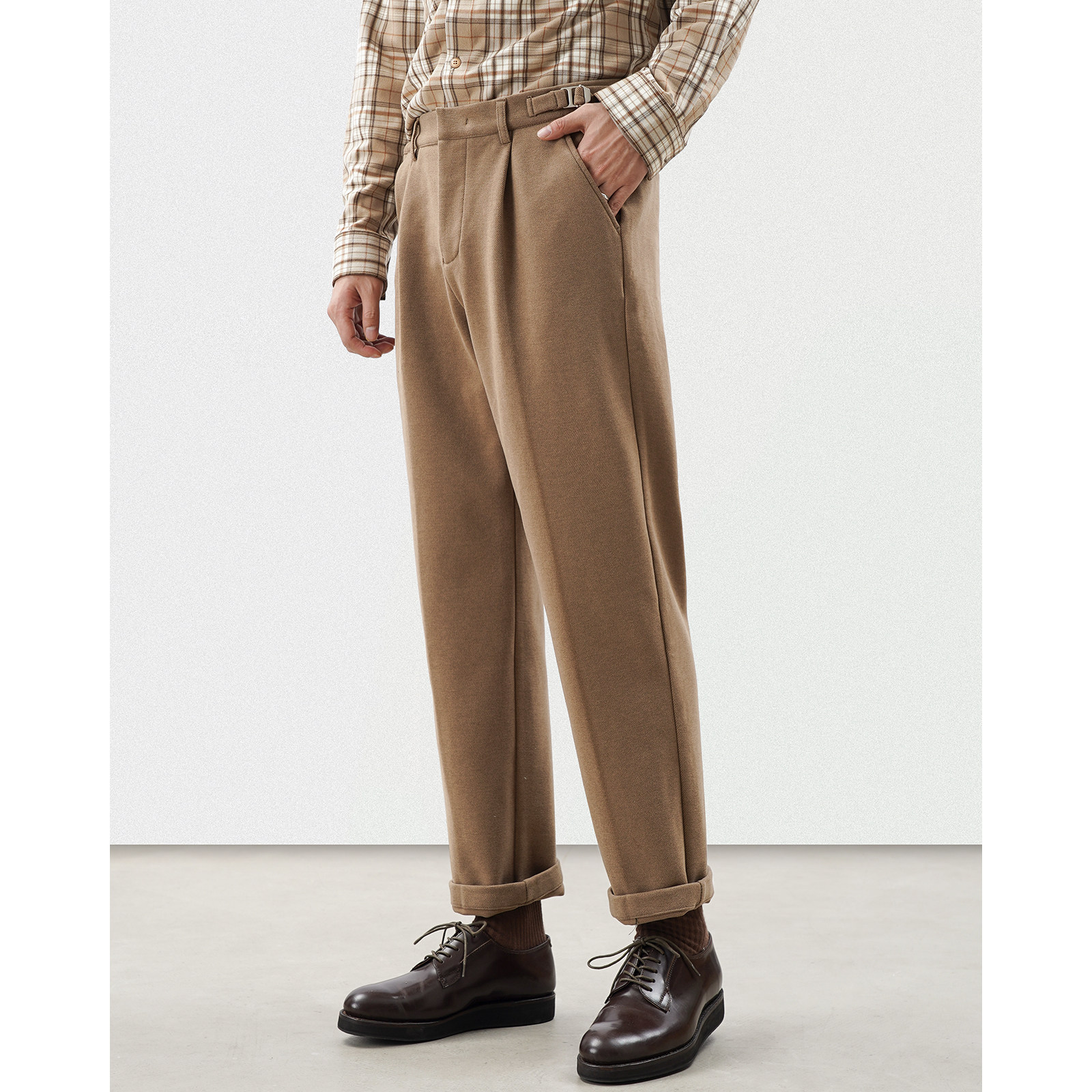 Waist Circumference Adjustable Fur Pants Male Autumn Winter Straight Barrel Loose Thickened Small Western Dress Pants Trend Casual Men Long Pants