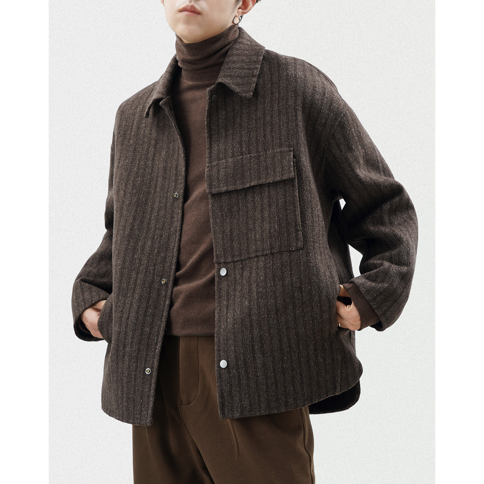 Renaissance Strip Double-sided Short Coat Men Wool Down Shoulder-Shoulder Leisure Jacket with a Top Cover