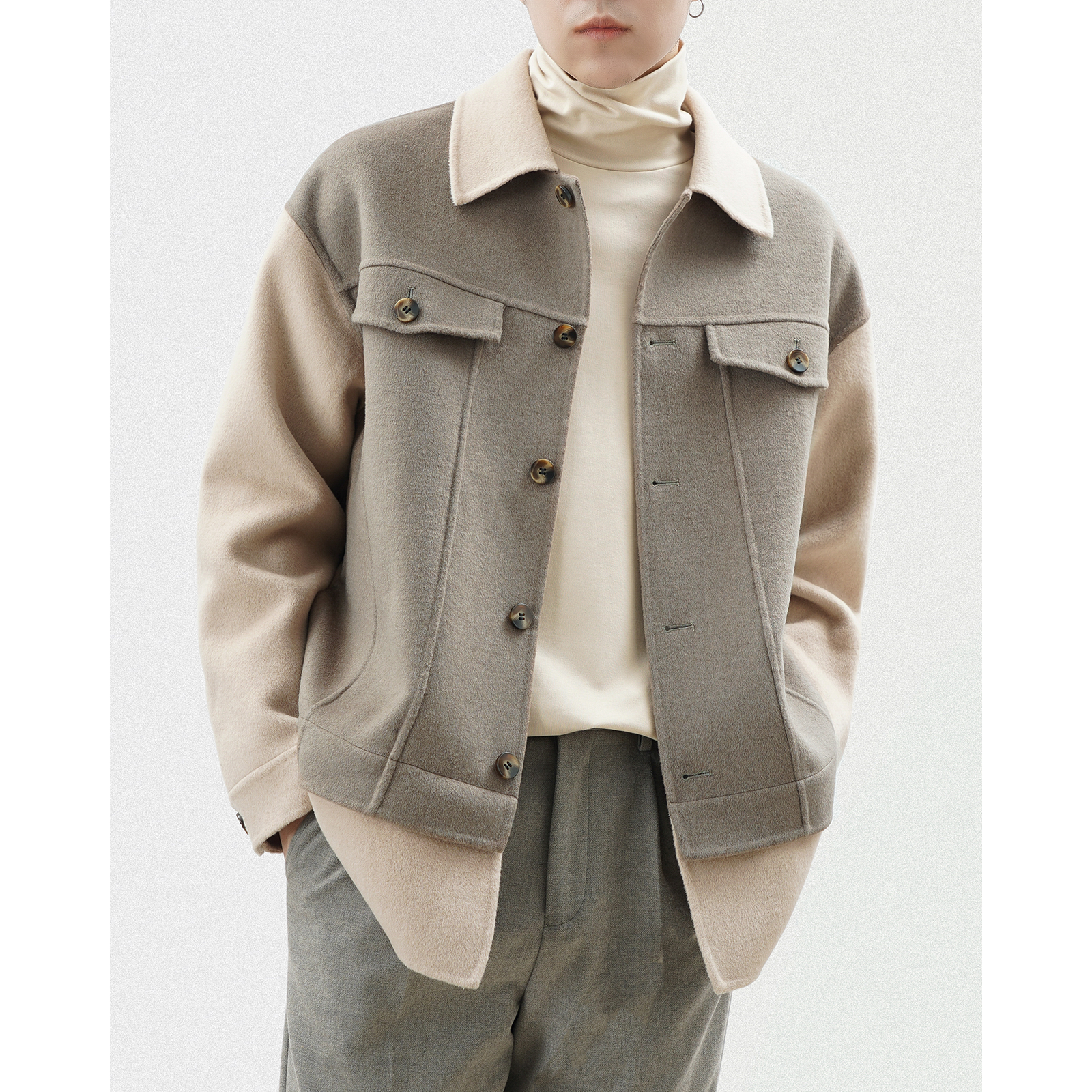 Wool double-sided jacket for men Casual Subzero Cashmere Shirt Jacket Autumn Winter Gross Undercoat Man short