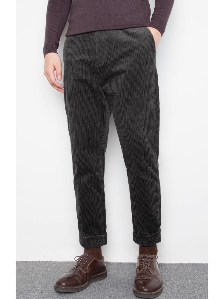 Men's retro cotton fashion pants Business hemming autumn and winter trousers Corduroy casual boys nine-point pants straight tube