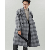 Double-sided alpaca loose version of the long over-the-knee wool coat Classic plaid suit collar coat