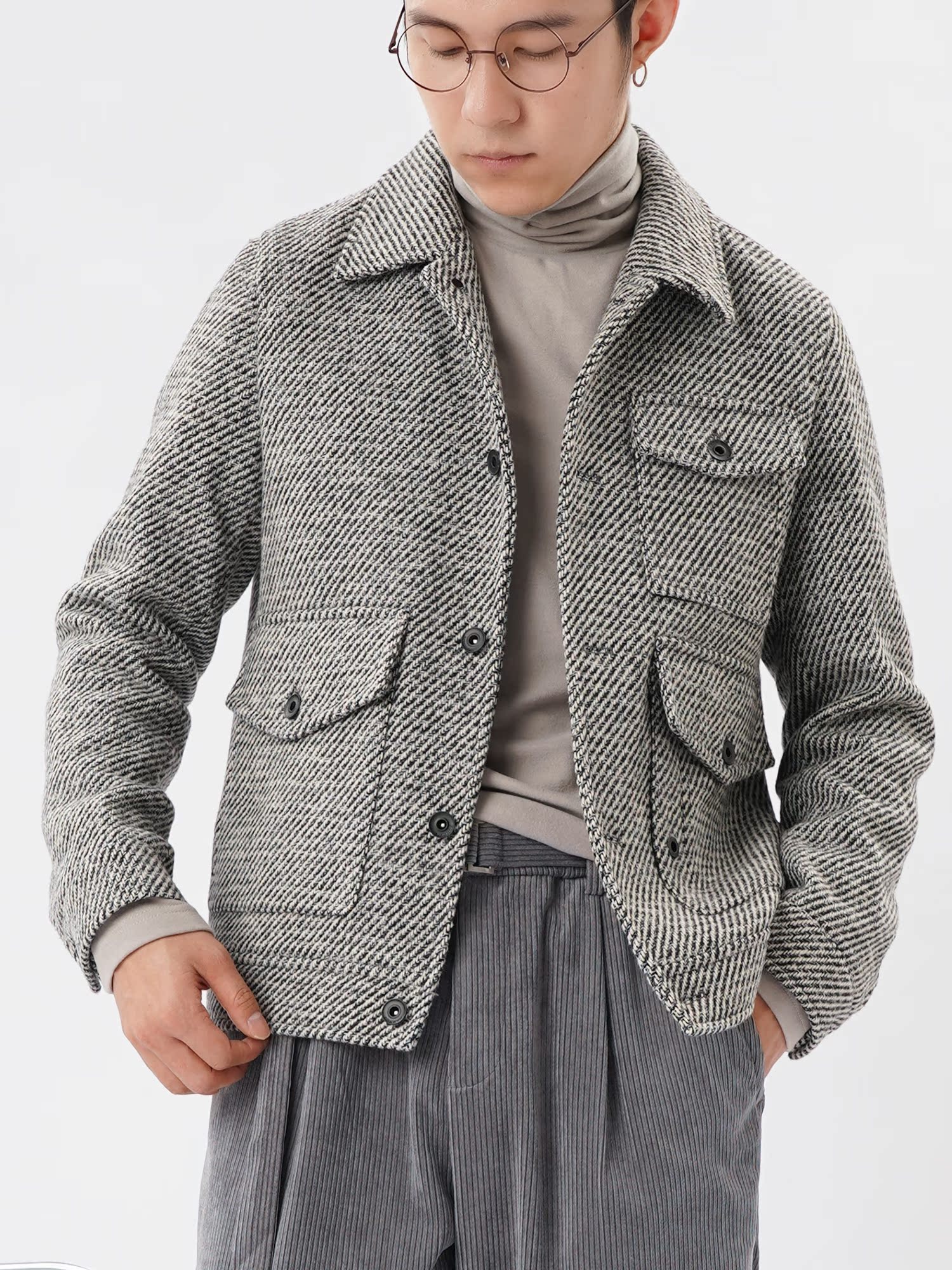 Wool men's jacket Ruffian handsome British style retro twill frock handsome thickened warm winter short men's jacket