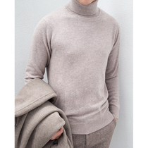 Cardigan mens winter trend 100%pure wool warm Korean version turtleneck sweater youth skin-friendly cashmere sweater solid color