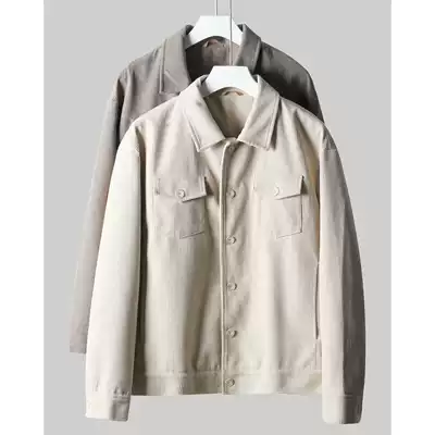 Corduroy spring and autumn jacket men's casual Korean version of the trend lapel Ruffian handsome retro wild striped men's jacket
