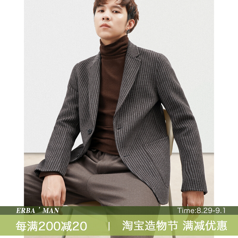 Double sided Striped Suit Men's Jacket Heft Winter Casual Zero Cashmere Minor West Suit Fur Coat Man Short