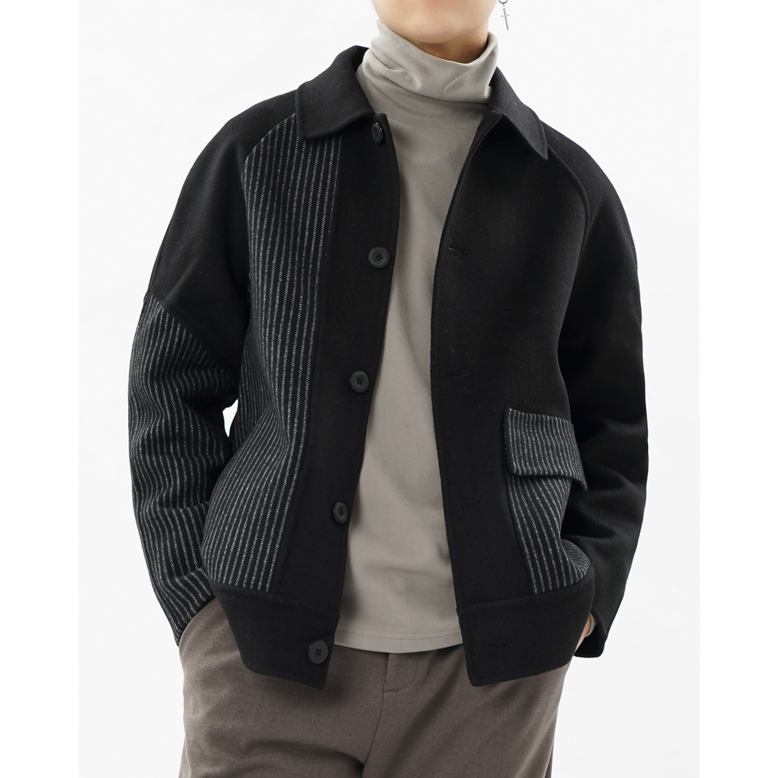 The splicing stripe double face, the short fur coat, the men's autumn and winter, and the men's jacket for the men's cashmere wool jacket