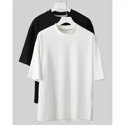 Pure cotton mid-collar five-point sleeve T-shirt men's summer solid color short-sleeved all-match trend loose casual half-sleeved bottoming shirt