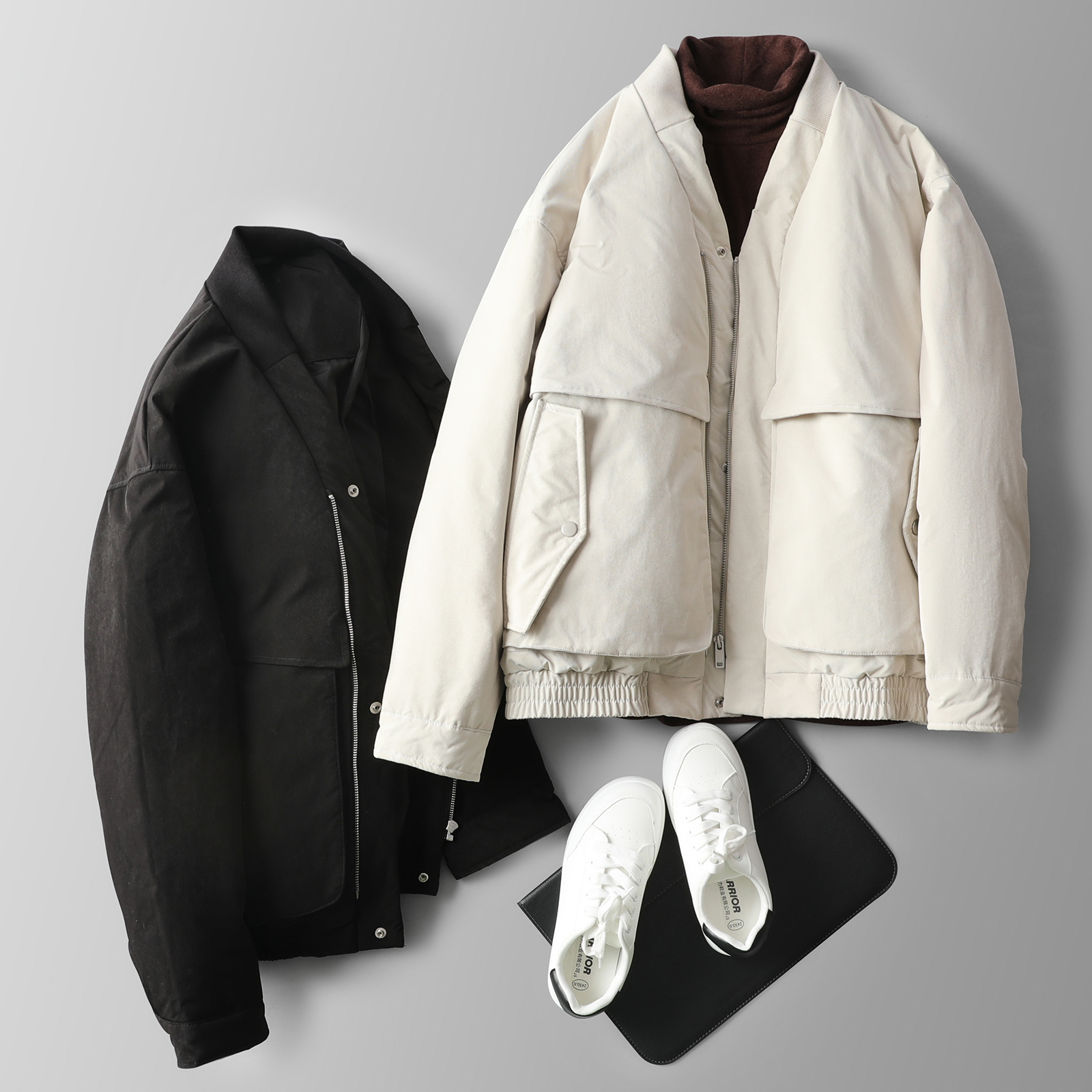 Winter Tooling Wind Down Clothing Jacket Men's Day Ensemble Retro Thickened Rosline V Collar White Duck Suede Gown Men's Jacket