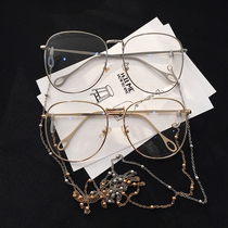 Fashion glasses womens net red street shot retro round face glasses big frame ins Super fire glasses plain face artifact flat lens