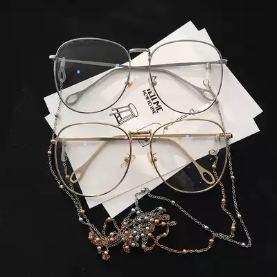 Fashion glasses women's net red street shot retro round face glasses big frame ins Super fire glasses plain face artifact flat lens