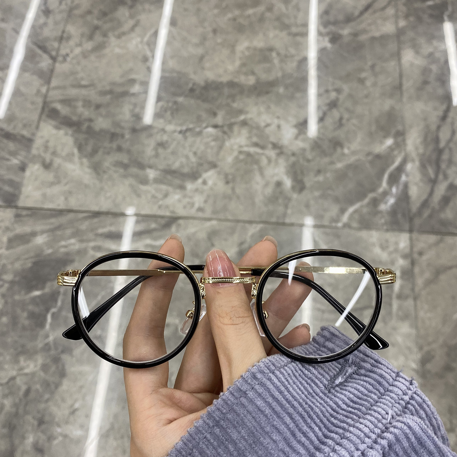 Anti-Blu-ray radiation protection Antique Art Round Frame Eyeframes Women Ulzzang Flat Mirror Mesh Red Vegan Glasses Female