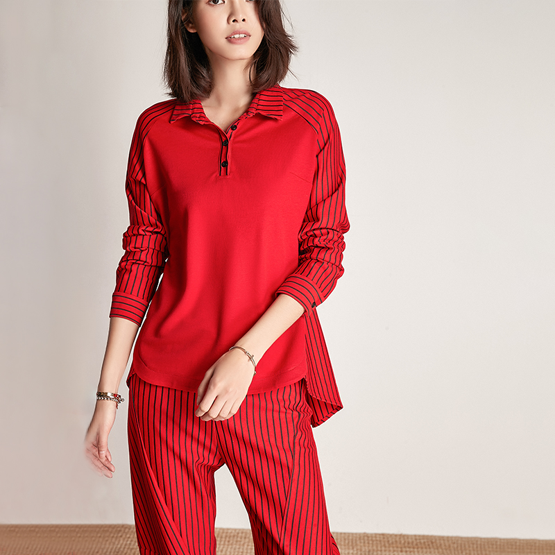 Autumn suit women's red 2021 new women's fashion large size Western style top pants royal sister two-piece set age reduction