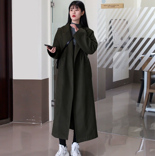Зимнее сверхдлинное шерстяное пальто, в корейском стиле, оверсайз, увеличенная толщина, в британском стиле