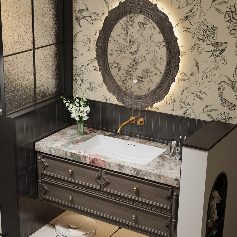 2026 New Model French-Style Bathroom Cabinet with Seamless Rock Slab Washbasin Cabinet Combination for Bathroom and Toilet 2026 New Model French-Style Bathroom Cabinet with Seamless Rock Slab Washbasin Cabinet Combination for Bathroom and Toilet