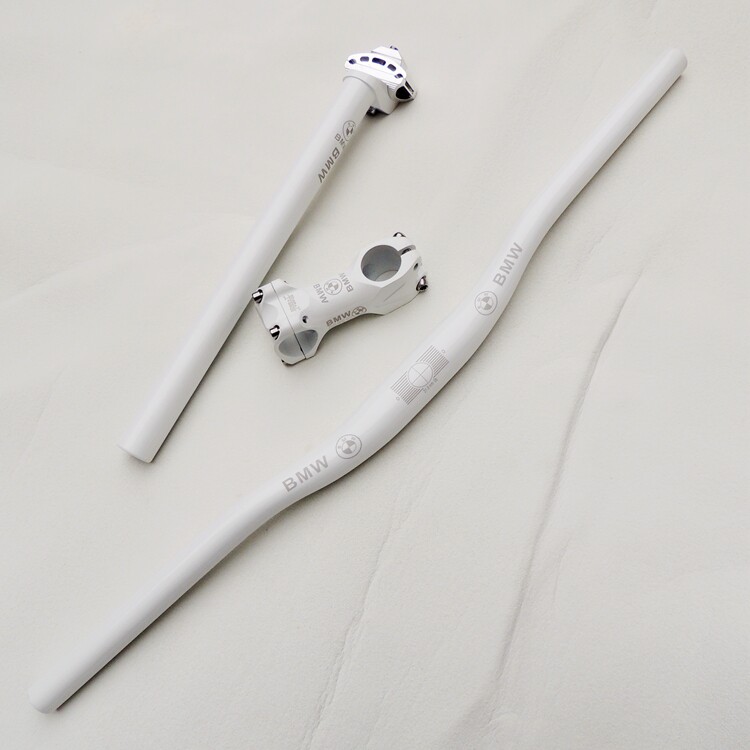 High-strength aluminum alloy 620mm mountaineering handlebar group stem seat rod seat tube swallow handle BMW paint white