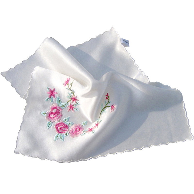 Collection small fresh mulberry silk embroidered handkerchief antique lady handkerchief crescent edge silk handkerchief