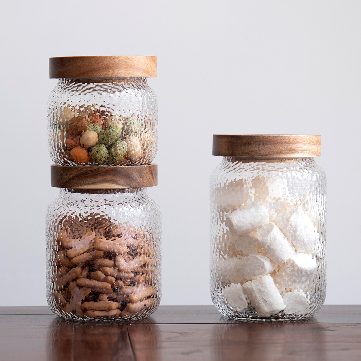 Japanese Hammered Acacia wood lid storage jar Snack coffee bean storage jar Tea jar Japanese sealed jar