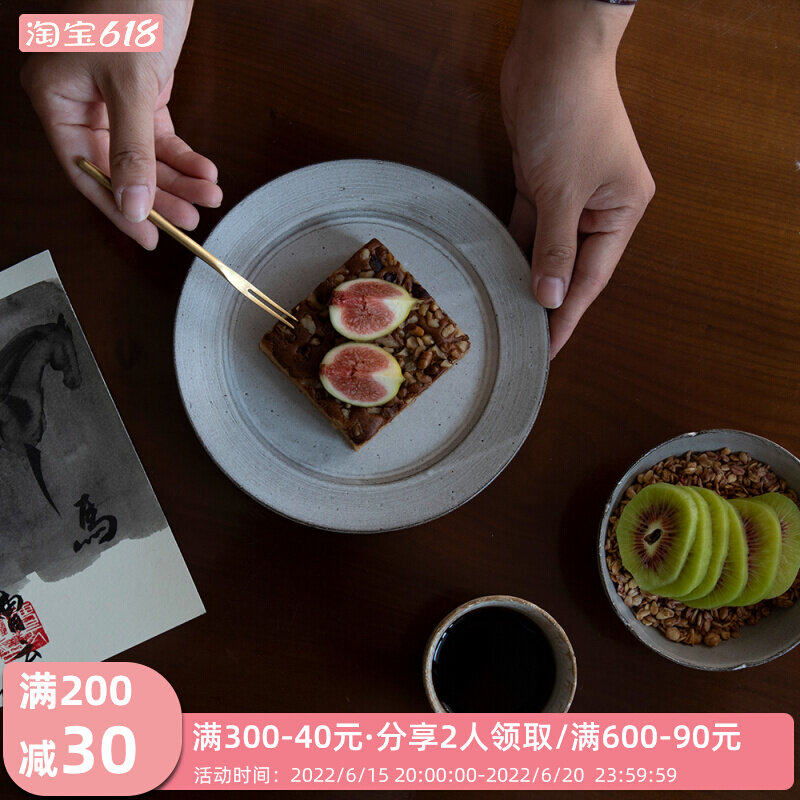 Three Homes Food Utensils Ceramist Original Pure Hand For Grey Glazed Coarse Pottery Disc Home Chinese Cutlery Retro Pan Bowl