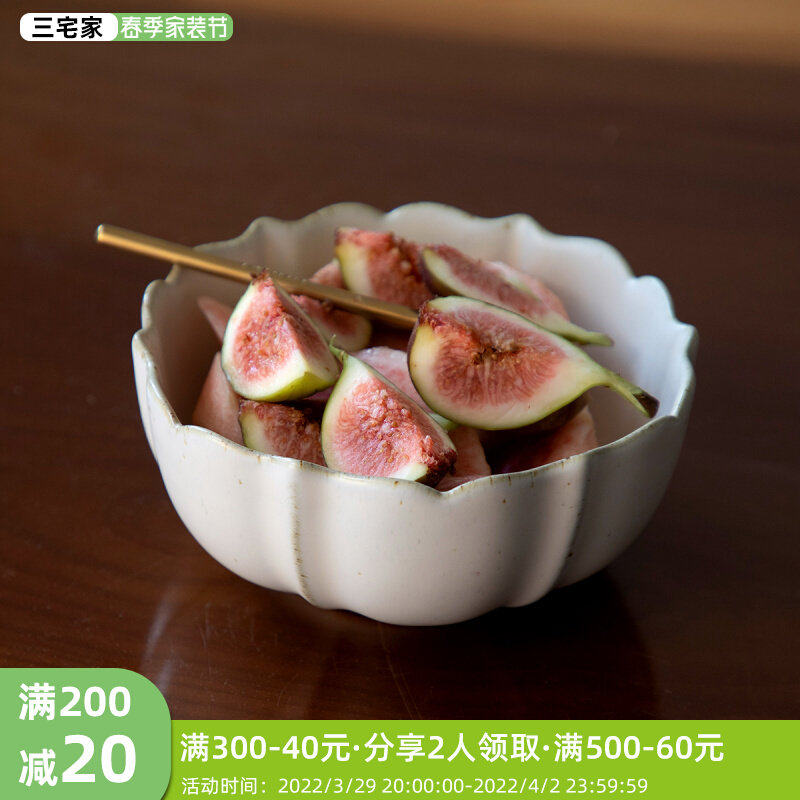 Three Homestein White Coarse Pottery Handmade Lace Day Style Noodles Bowl Creative Bull Meat Noodle Bowl size Number of bowls Home Bowl Home Big Bowl