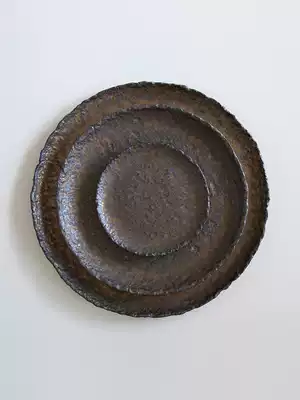 Miyake family handmade kiln change glaze tea plate Japanese tea set Zen style creative retro decoration Gilt disc set food set