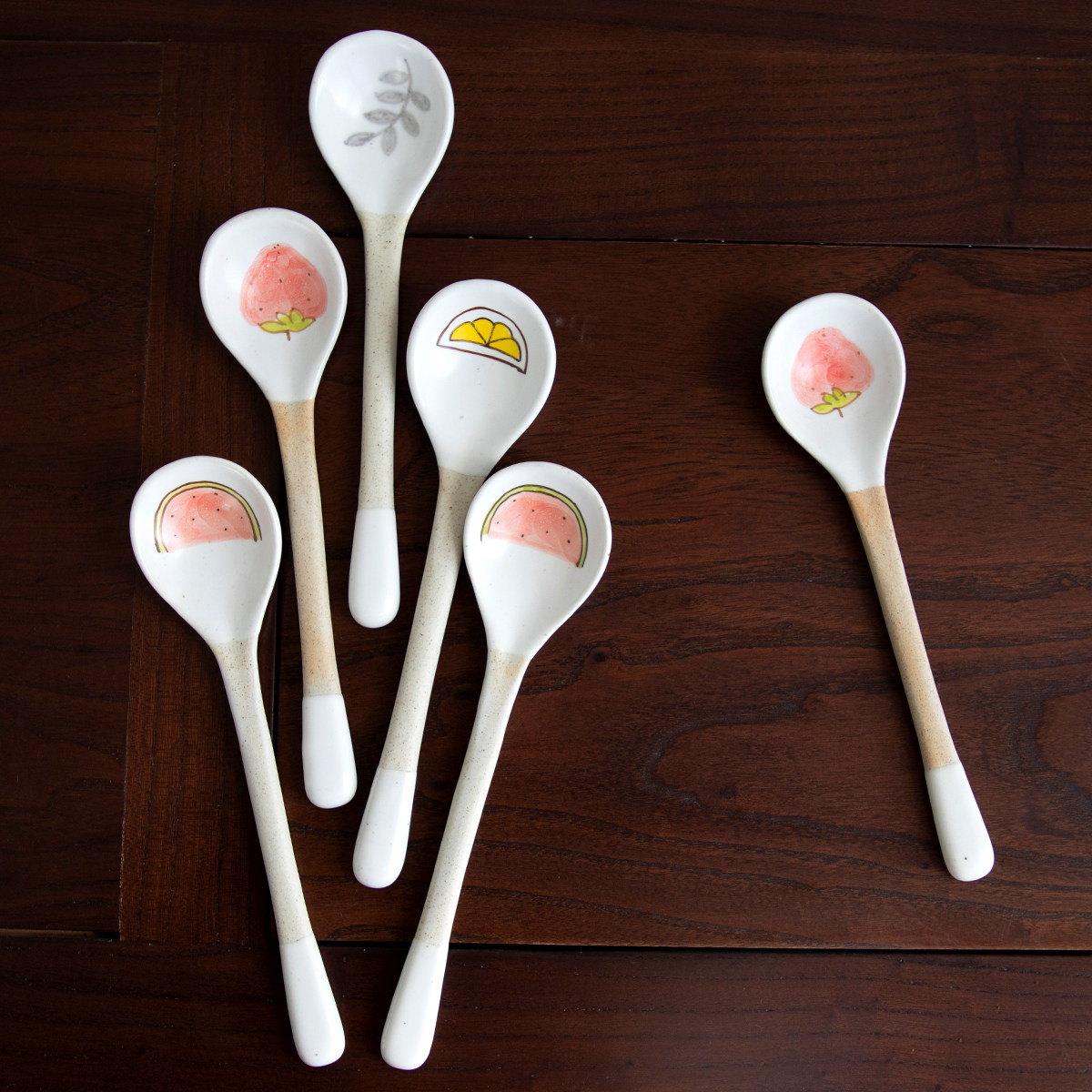 Coarse pottery handmade dessert spoon Porcelain spoon Long spoon Original Jingdezhen underglaze color hand-painted coffee spoon