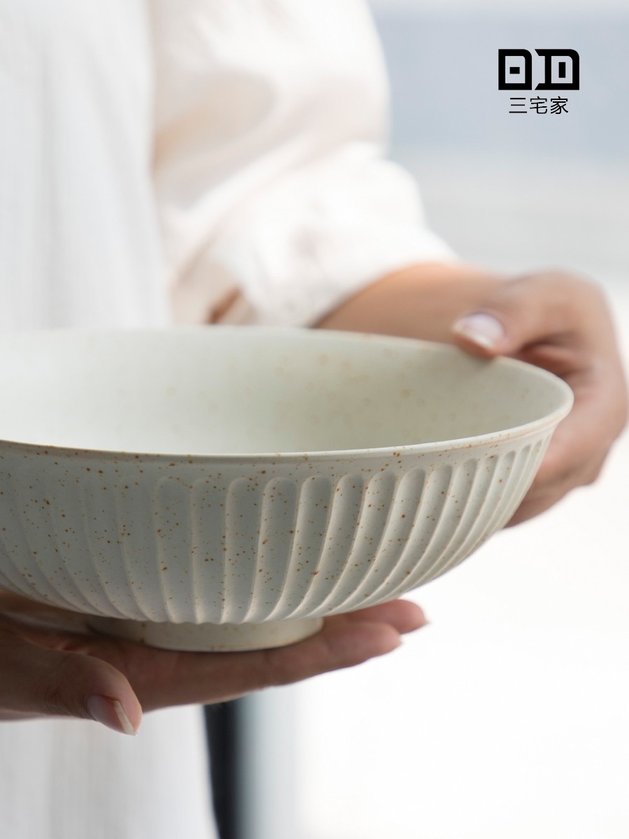Chinese Zen scrub handmade coarse pottery salad bowl Large noodle bowl Jingdezhen coarse pottery bowl handmade coarse pottery tableware