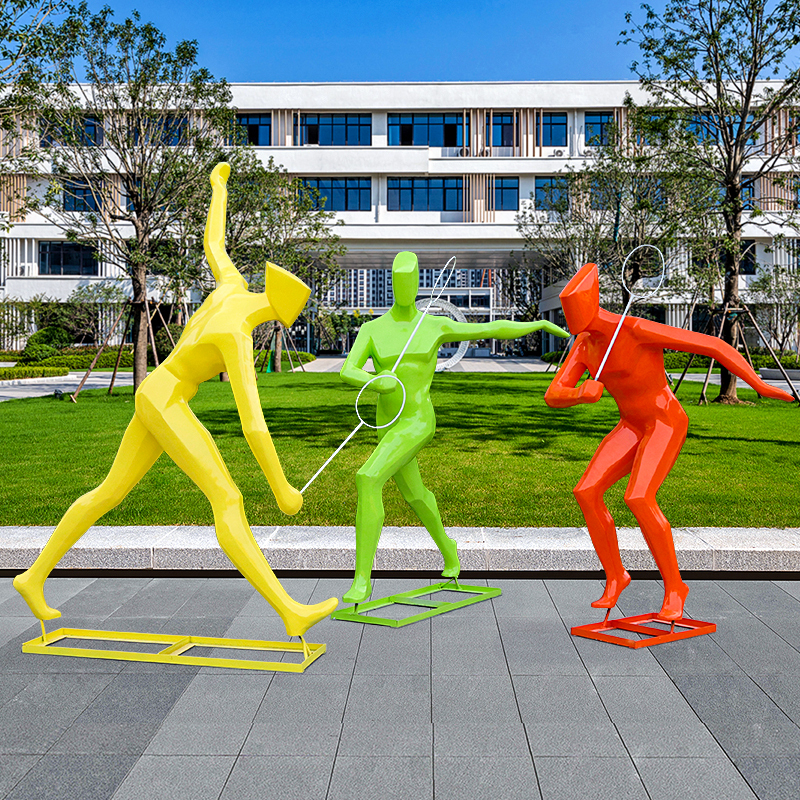 Outdoor Abstract Badminton Court Sports Figures Fiberglass Sculpture School Park Gymnasium Landscape Decoration Display Outdoor Abstract Badminton Court Sports Figures Fiberglass Sculpture School Park Gymnasium Landscape Decoration Display