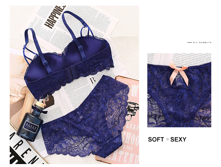 Không có vòng thép ren dày ngực nhỏ áo ngực nửa cup bra set sexy tập trung vào các cô gái sinh viên đồ lót