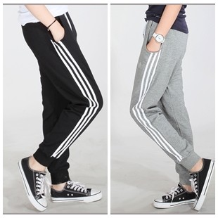 Pure cotton sweaters men and women's pairs of small footwear sports pants three bars leisure fitness pants are customized