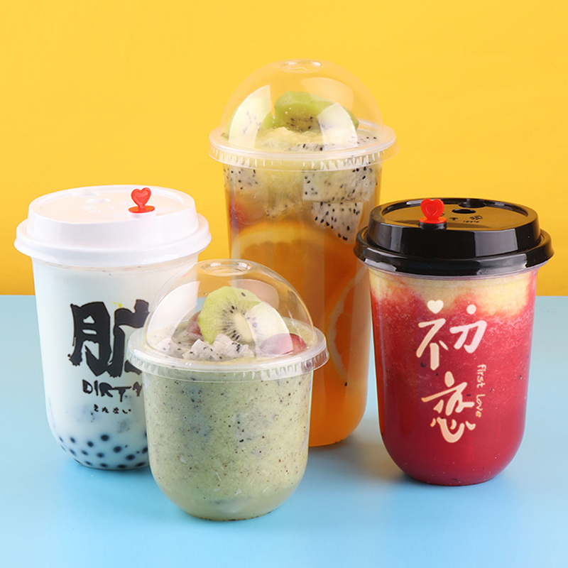 Disposable fat cup 90 95 caliber net red u-shaped milk tea cup creative with lid dirty juice drink plastic cup