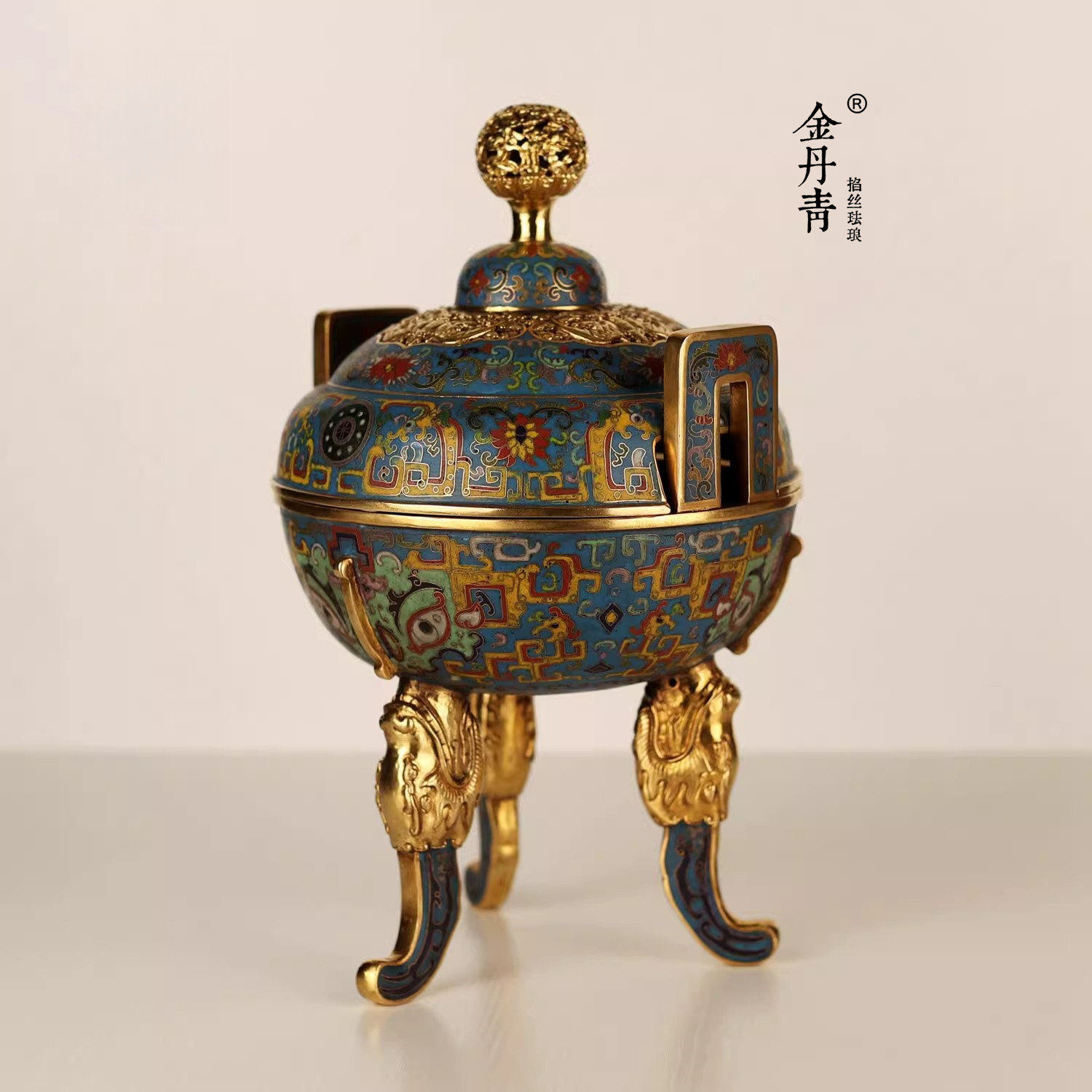 金丹青景泰藍掐絲琺瑯純紫銅胎活環雙耳香薰爐工藝品擺飾-淘寶Taobao
