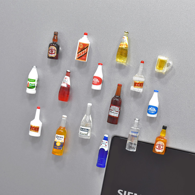 Creative refrigerator sticker magnetic iron a set of 3D stereo personality simulation bottle sucking iron decoration message sticker magnet