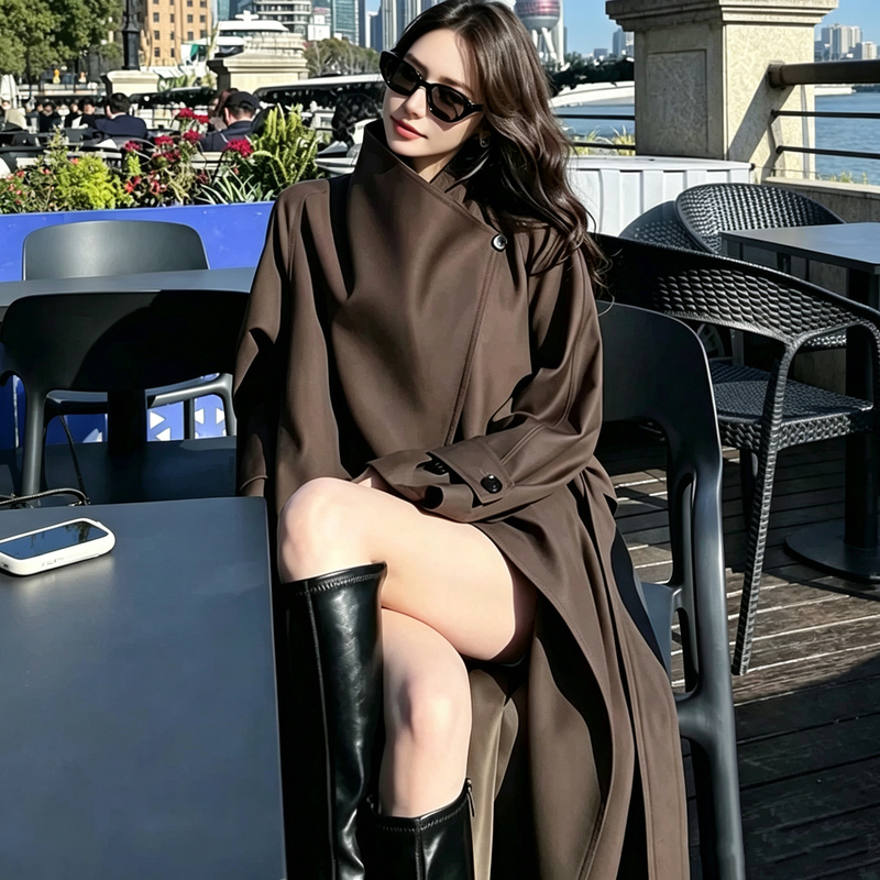 Windbreaker Coat for Women, Plus Size, Fat Mm, 2026 Autumn and Winter New Style, British Style, Large Lapel, Long Women's Coat 100kg
