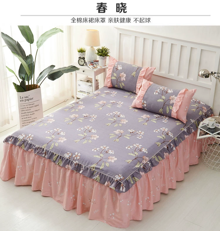 Phiên bản tiếng Hàn của bộ chăn ga gối cotton váy ren đơn giản cotton đơn mảnh Simmons giường chống trượt ba bộ bốn bộ mẫu ga phủ giường spa