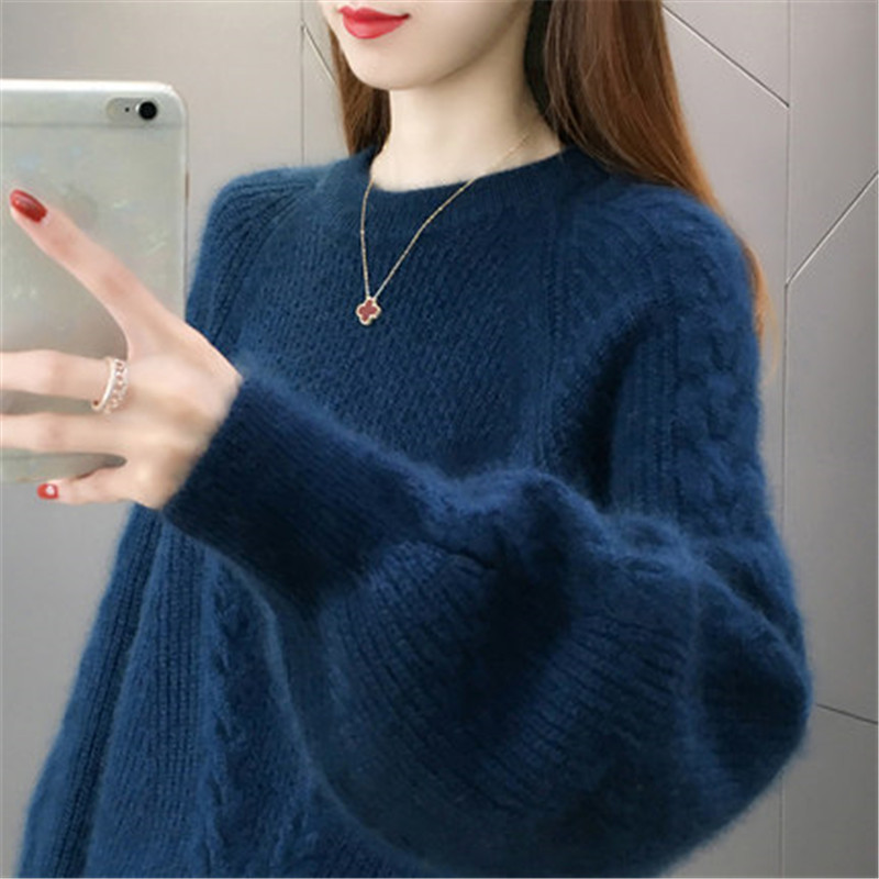 College Style Thick Twist Sweater for Girls 2023 Autumn and Winter New Raglan Sleeve Knitwear Sheep Wool Pullover Top