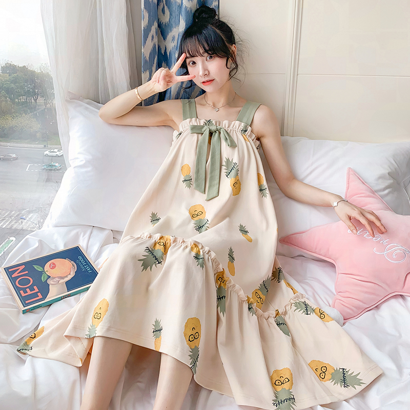 Sleeping Skirt Woman 2022 New Spring Autumn Thin style with chest cushion Summer cute harness Sleeping princess Wind Home Housewear