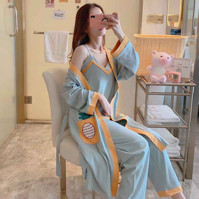Sleeping Robe Woman 2022 New Spring Autumn Season Senior Sensation Pure Cotton Sexy Cute Summer Pyjamas Three Sets Home Clothes