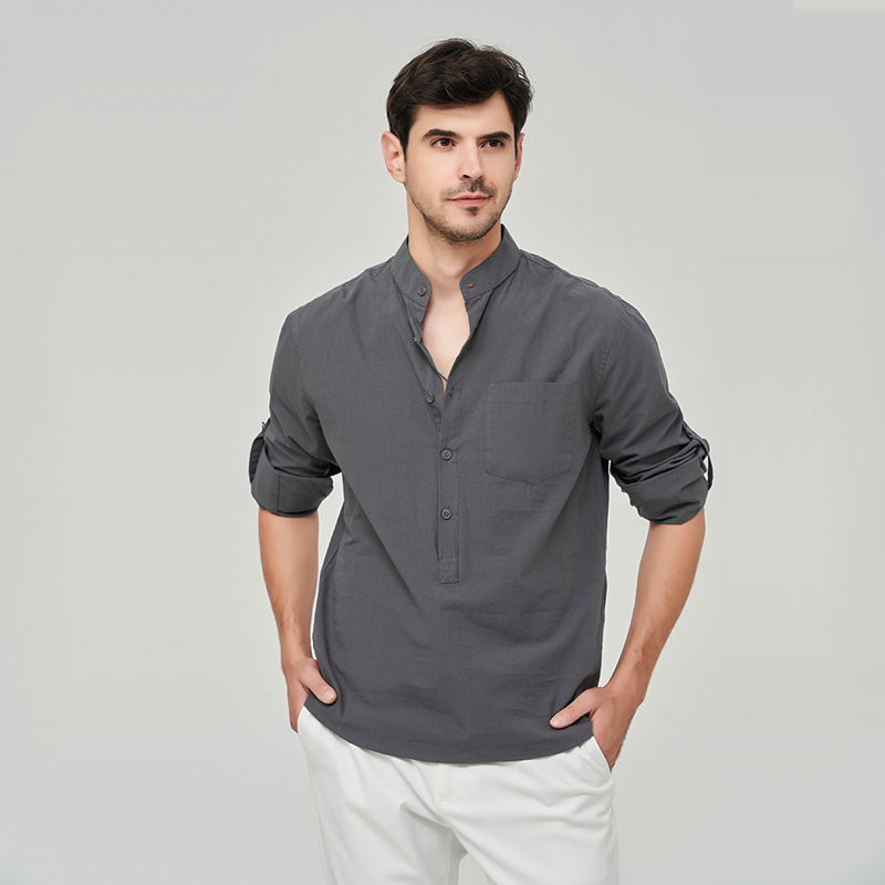 100% Pure Cotton Stand-Up Collar Shirt for Men, Autumn Long-Sleeve Artistic Casual Top, Trendy Loose Oversized Shirt 100% Pure Cotton Stand-Up Collar Shirt for Men, Autumn Long-Sleeve Artistic Casual Top, Trendy Loose Oversized Shirt