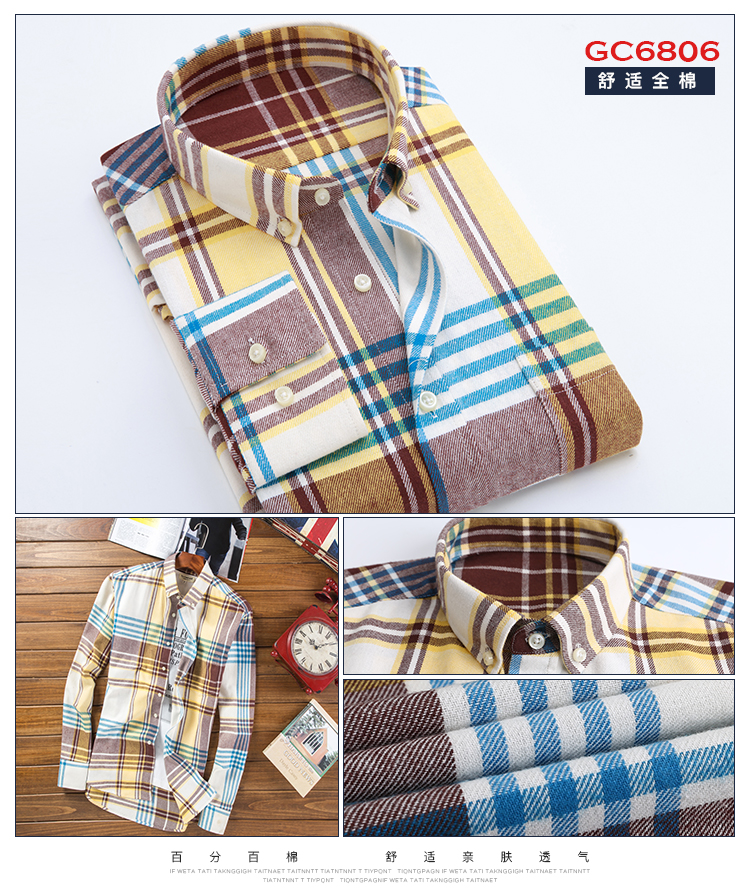 Áo sơ mi cotton nam tay dài mùa xuân flannel chà nhám cotton trung niên dày áo dài tay lỡ
