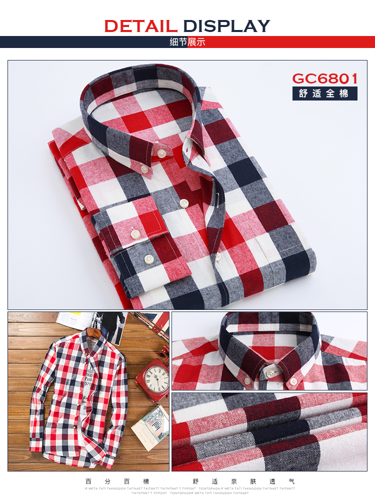 Áo sơ mi cotton nam tay dài mùa xuân flannel chà nhám cotton trung niên dày áo dài tay lỡ