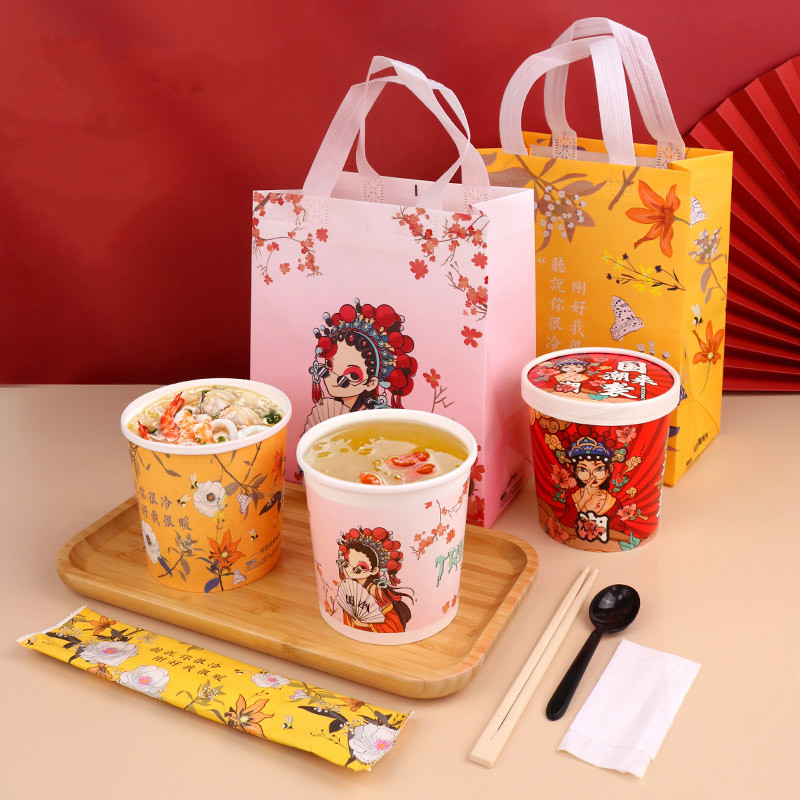 One-time delivery porridge bucket packing boxed porridge cup commercial food grade kraft paper national tide porridge packing bowl customization