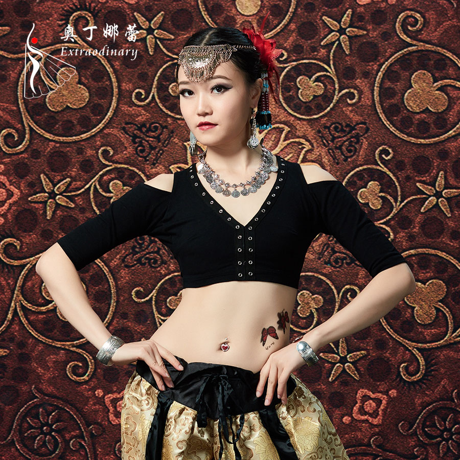 Odina Lei's new belly dance tribal wind top V-neck strapless backless ATS practice performance Qiuli top