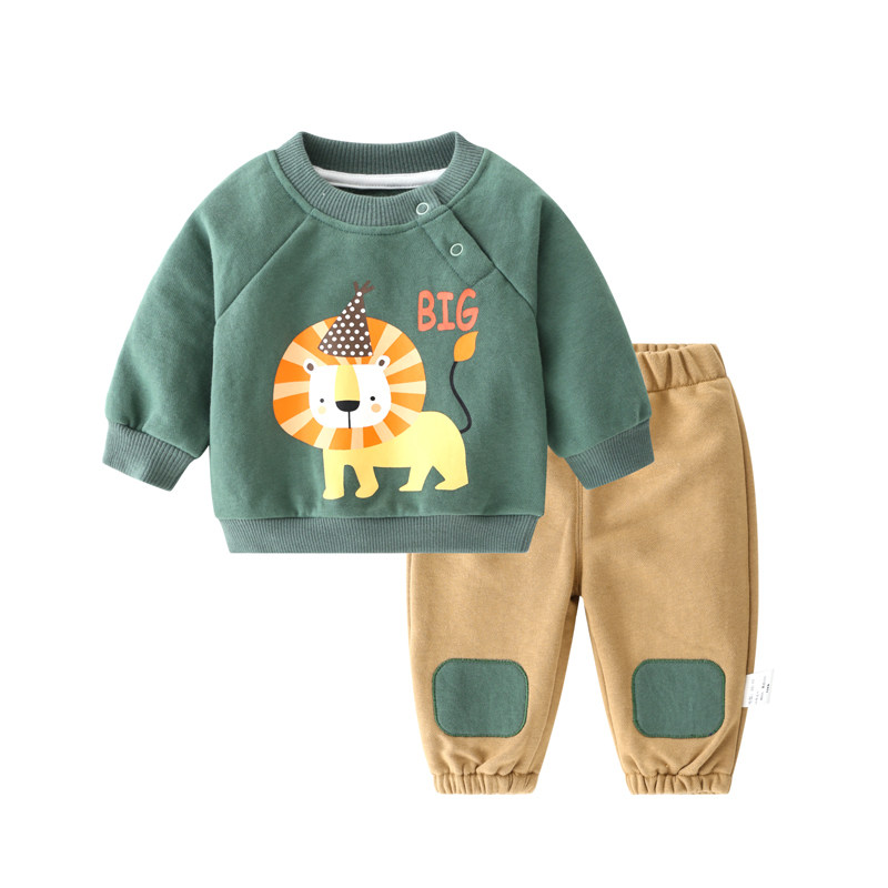 Baby Spring Autumn Suit Boy Wear Pants Thick Cotton T Pants Two Sets Children Girl Spring Fall Week Year Old Clothes Tide