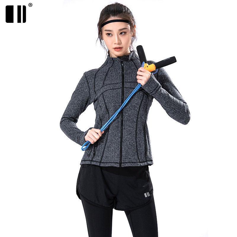 Single double number yoga jacket Women's bracelet open cardigan fall speed dry hewn slim fitness outfit long sleeve sportswear
