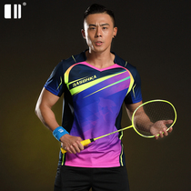 (Quick-dry) Single and double badminton uniform mens short sleeve badminton Jersey volleyball shorts table tennis shirt
