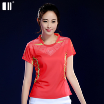 (Breathable) new single and double badminton clothes womens short-sleeved top red quick-drying anti-stick T-shirt