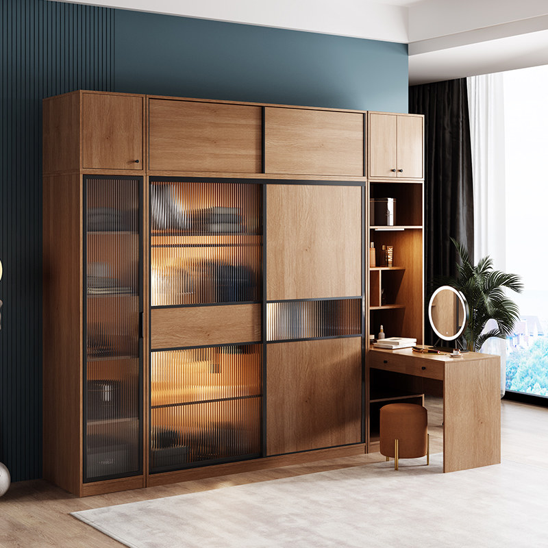 Nordic wardrobe solid wood eco-plate Ramen accommodating cabinet minimalist bedroom glass closet accommodating cupboard