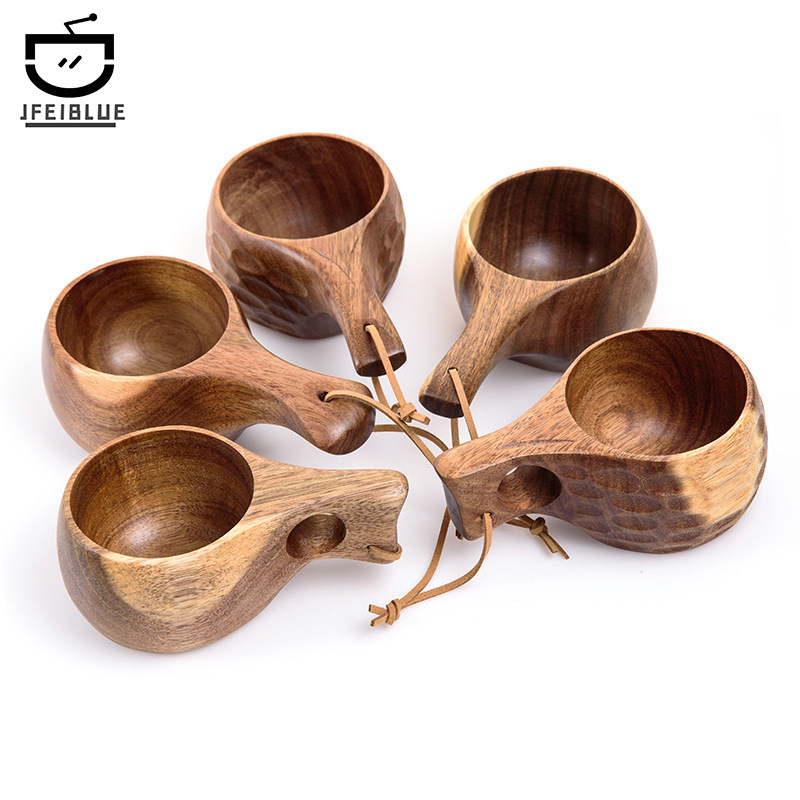 Outdoor camping wooden cup bushcraft cup kupilka style Finnish cup Nordic style coffee cup with handle